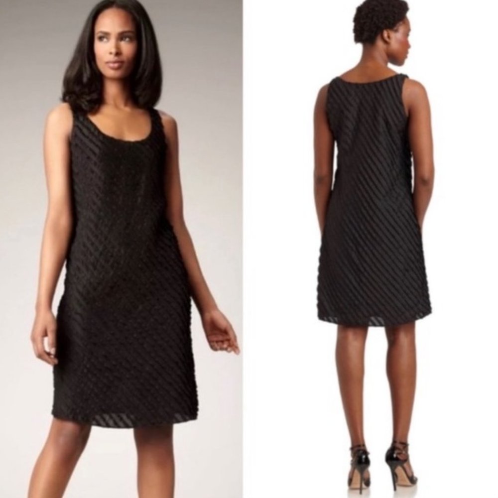 Eileen Fisher Black Diagonal Ruffle Silk Sleeveless Dress Size 8